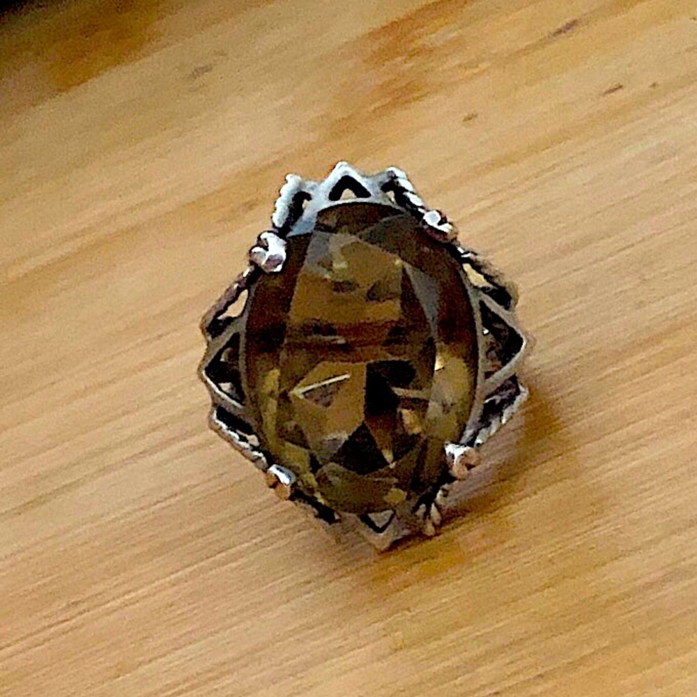 $84 Vintage Estate Designer Smoky Topaz Ring Size 6 Marked STERLING